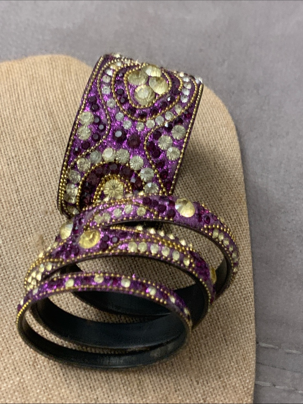 Vintage Purple and Gold Crystal Bangle Bracelet Set